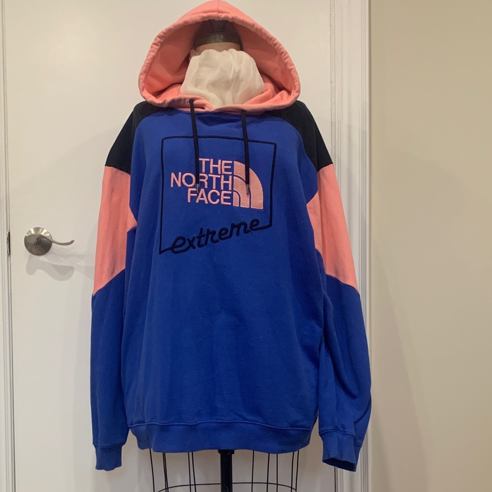 The North Face Men's Blue and Pink Extreme Hoodie
